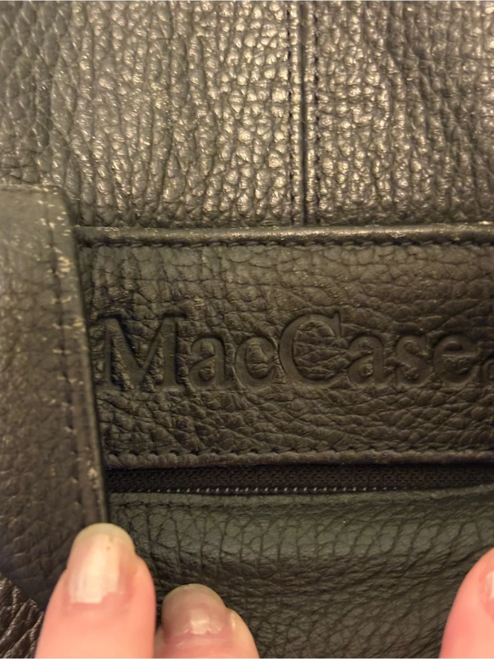 Black Leather Messenger Bag with Front Flap and Zip Pocket